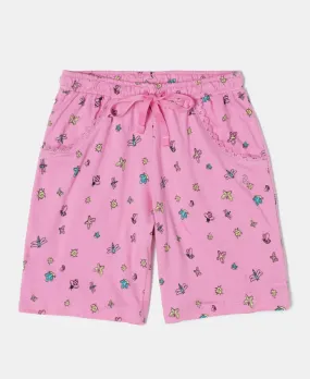 Girl's Super Combed Cotton Printed Shorts - Wild Orchid Printed