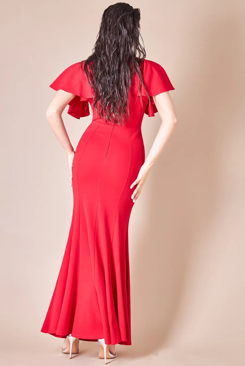 Goddiva Flared Sleeve Front Wrap Maxi Dress