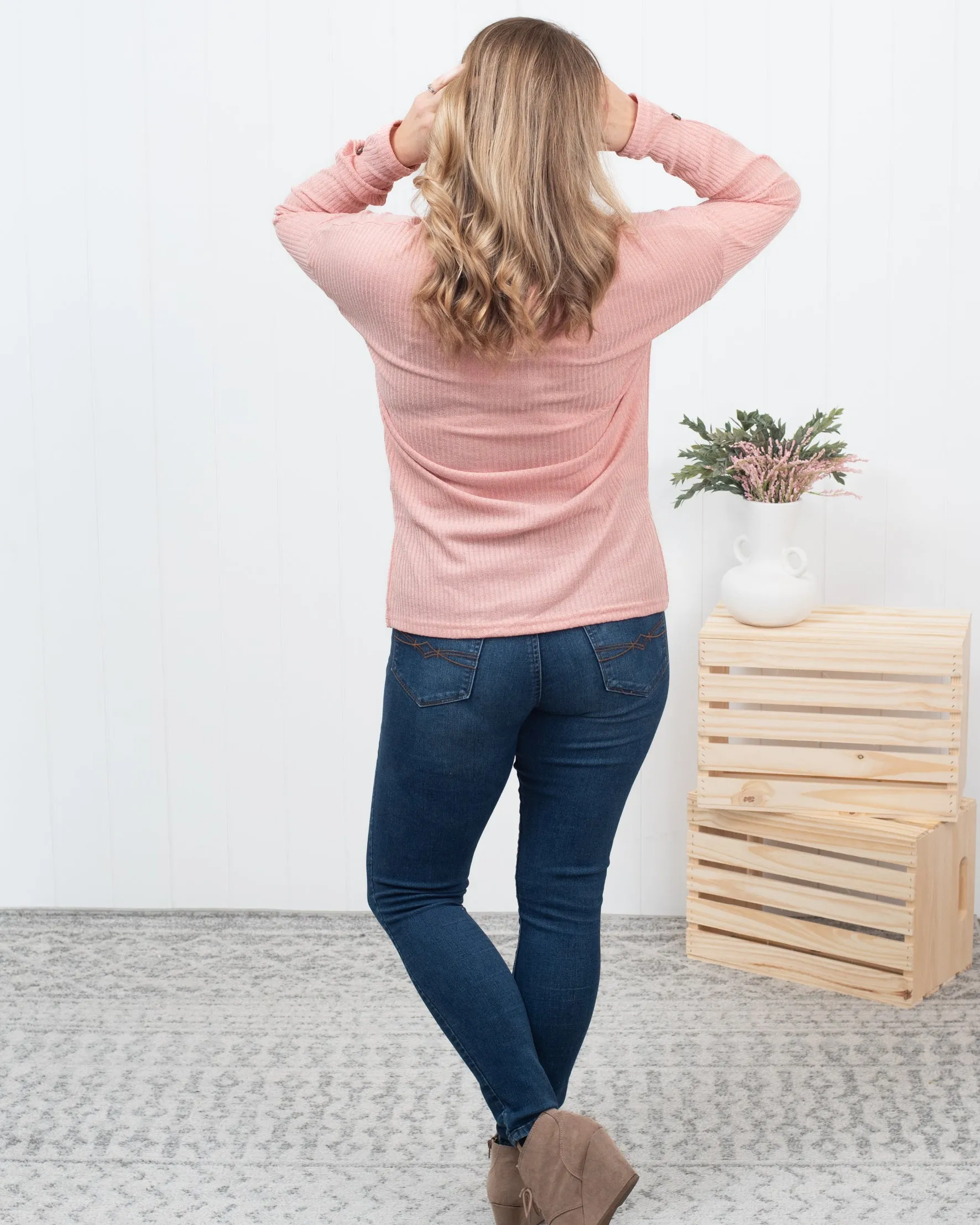 Going With You - Pink Rib Textured Henley Knit Top