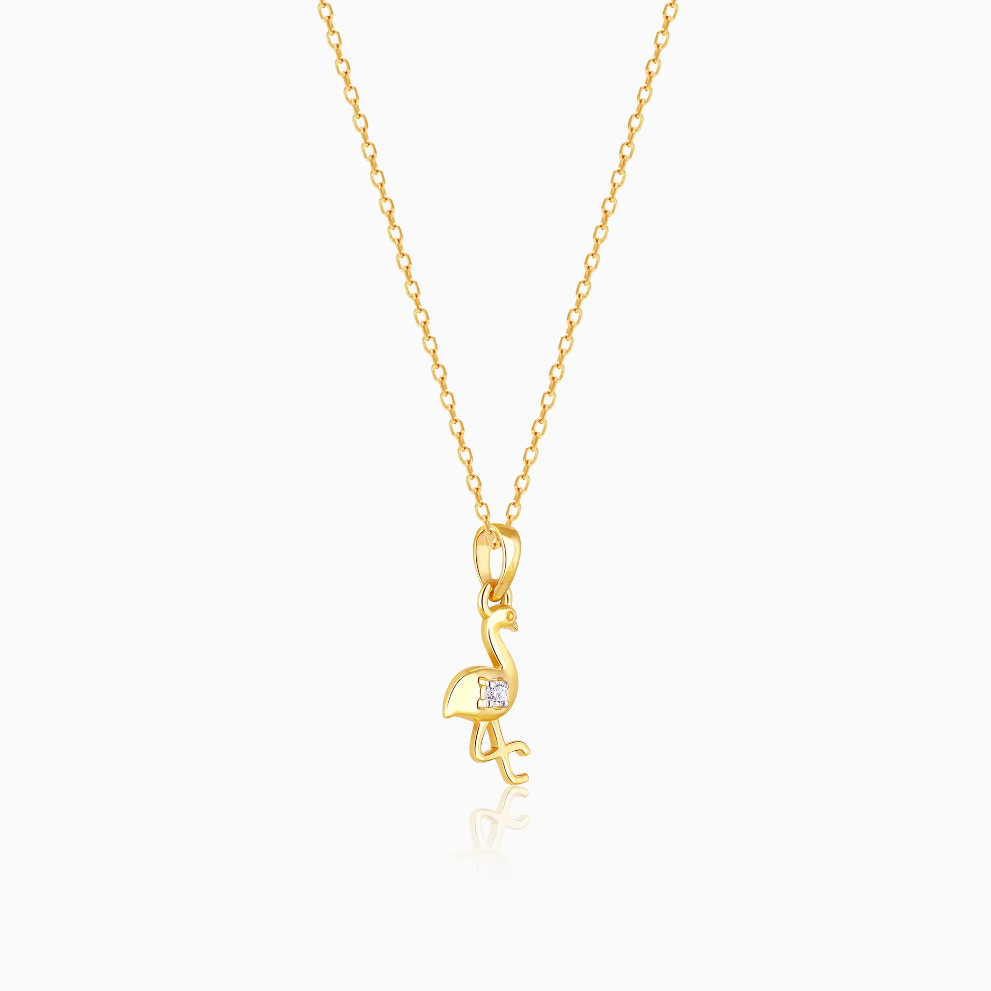 Gold Tropical Flamingo Diamond Pendant