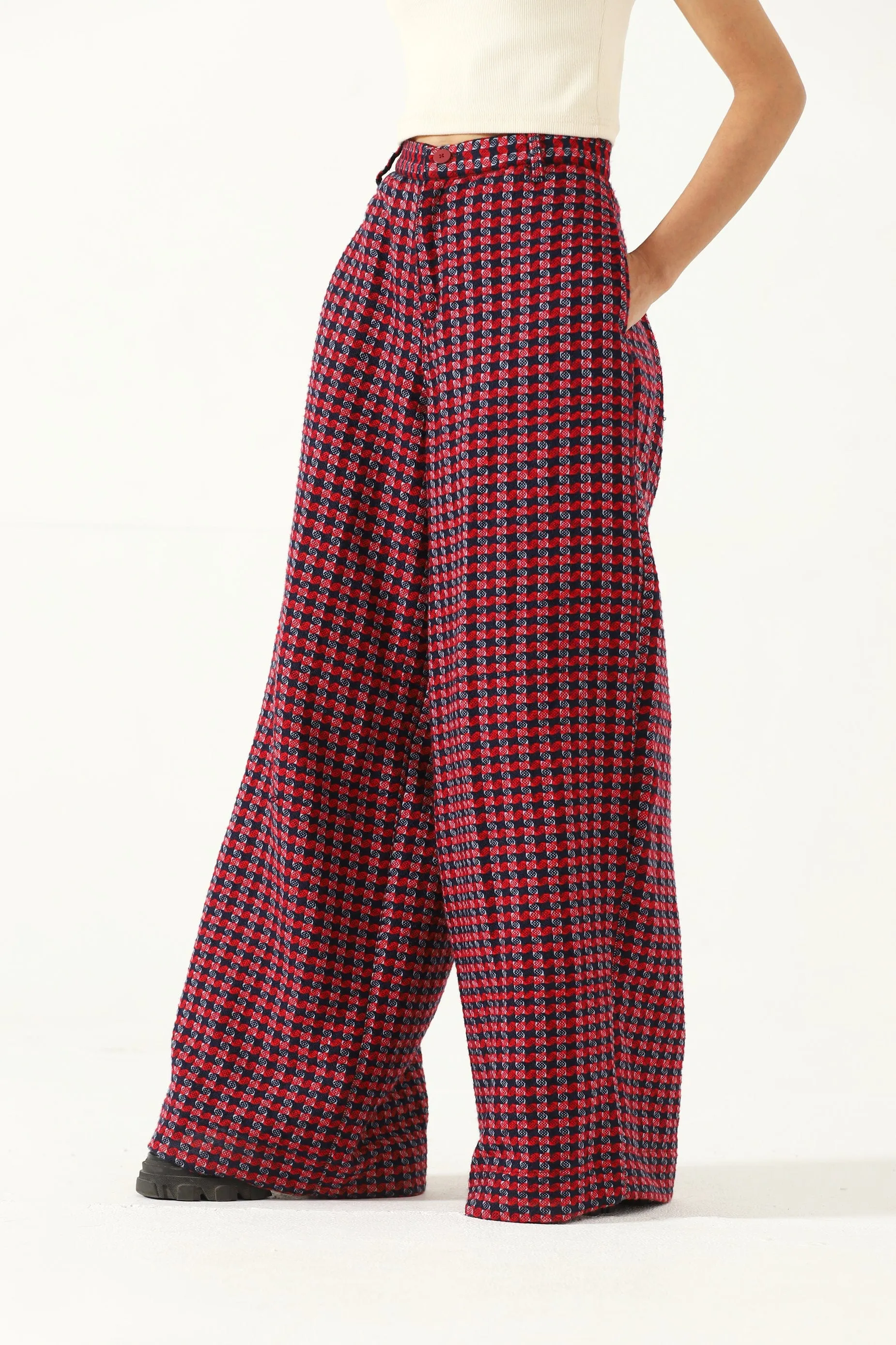 HANDWOVEN PLAID COTTON TROUSERS