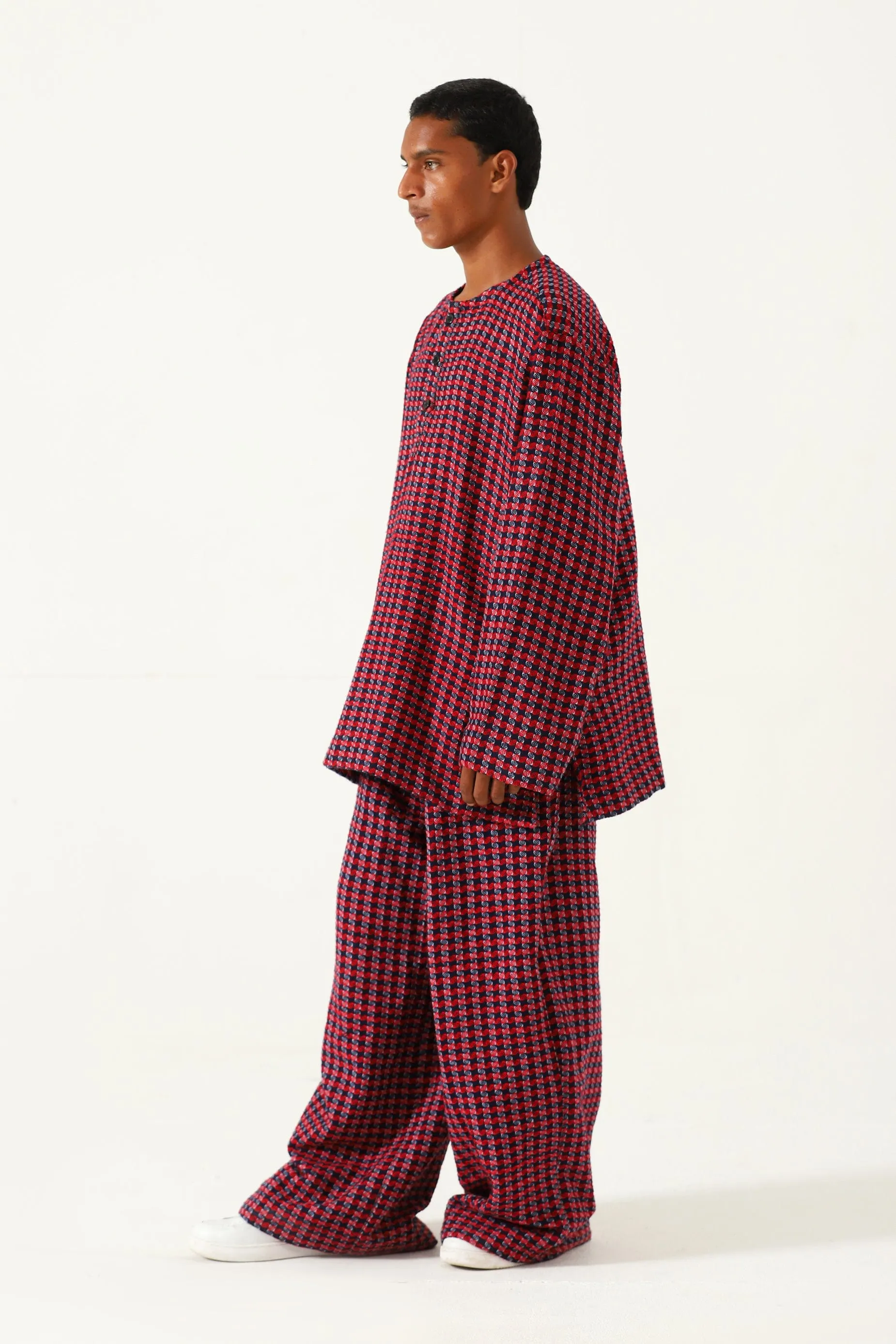 HANDWOVEN PLAID COTTON TROUSERS