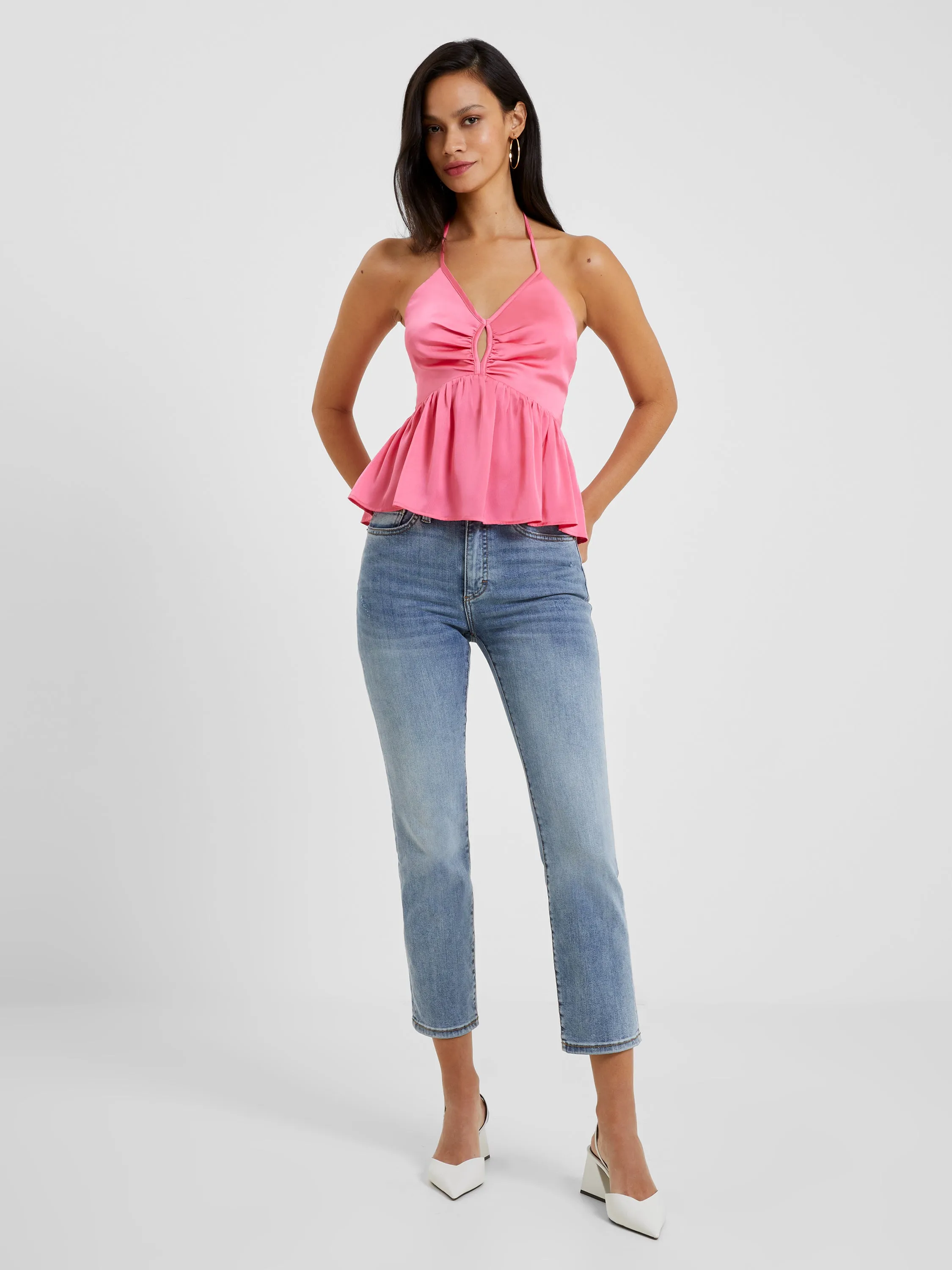 Inu Satin Halter Peplum Top