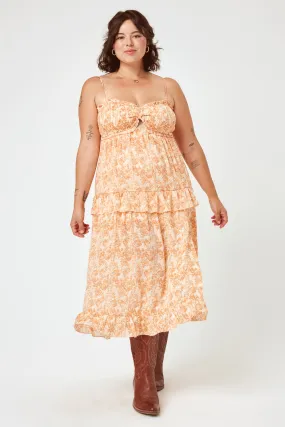 Ivory Rust Floral Smocked Bust Midi Dress