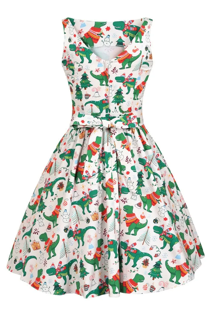 Lady Vintage Tea Dress in Festive Rex Print Christmas