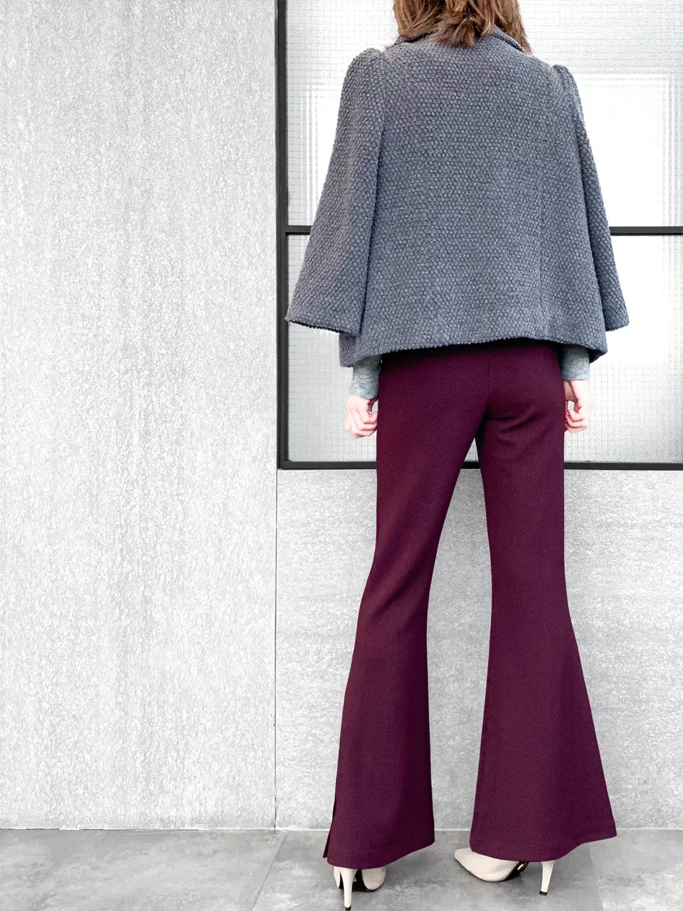 Last Chance! Plum Red-Purple Flare Leg Pull On Button Pants