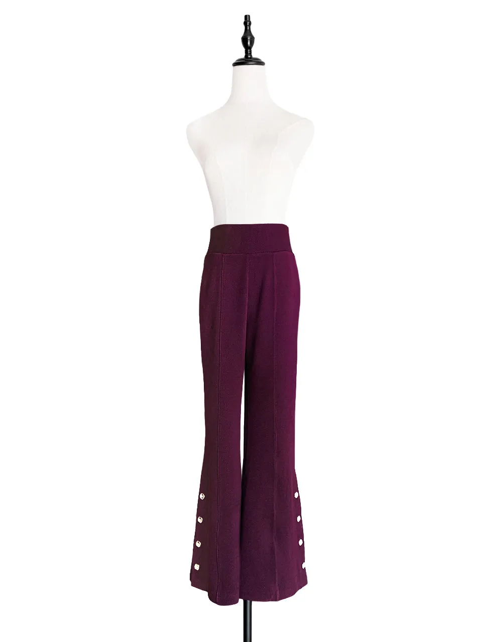 Last Chance! Plum Red-Purple Flare Leg Pull On Button Pants