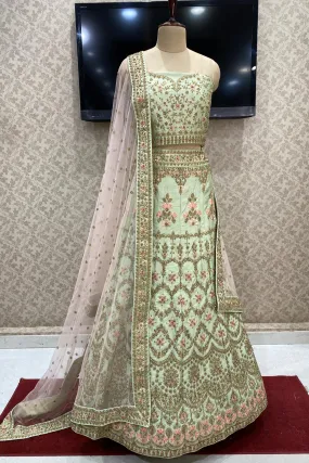 Light Green  Aari and Stone work Semi-Stitched Designer Bridal Lehenga