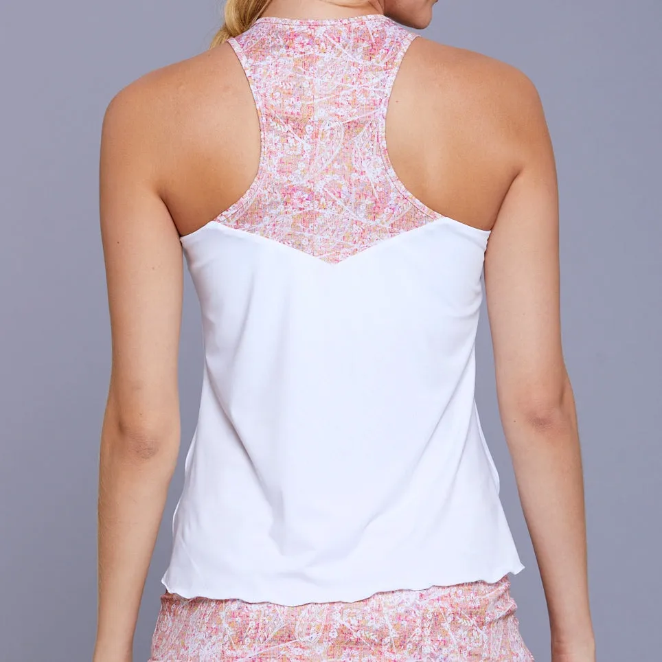 Lush Weave High Neckline Top (white/print)