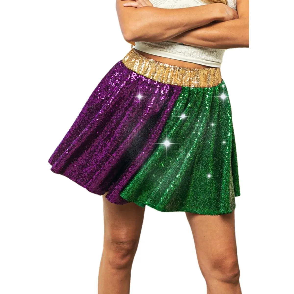 Mardi Gras Sequin Skater Mini Skirt