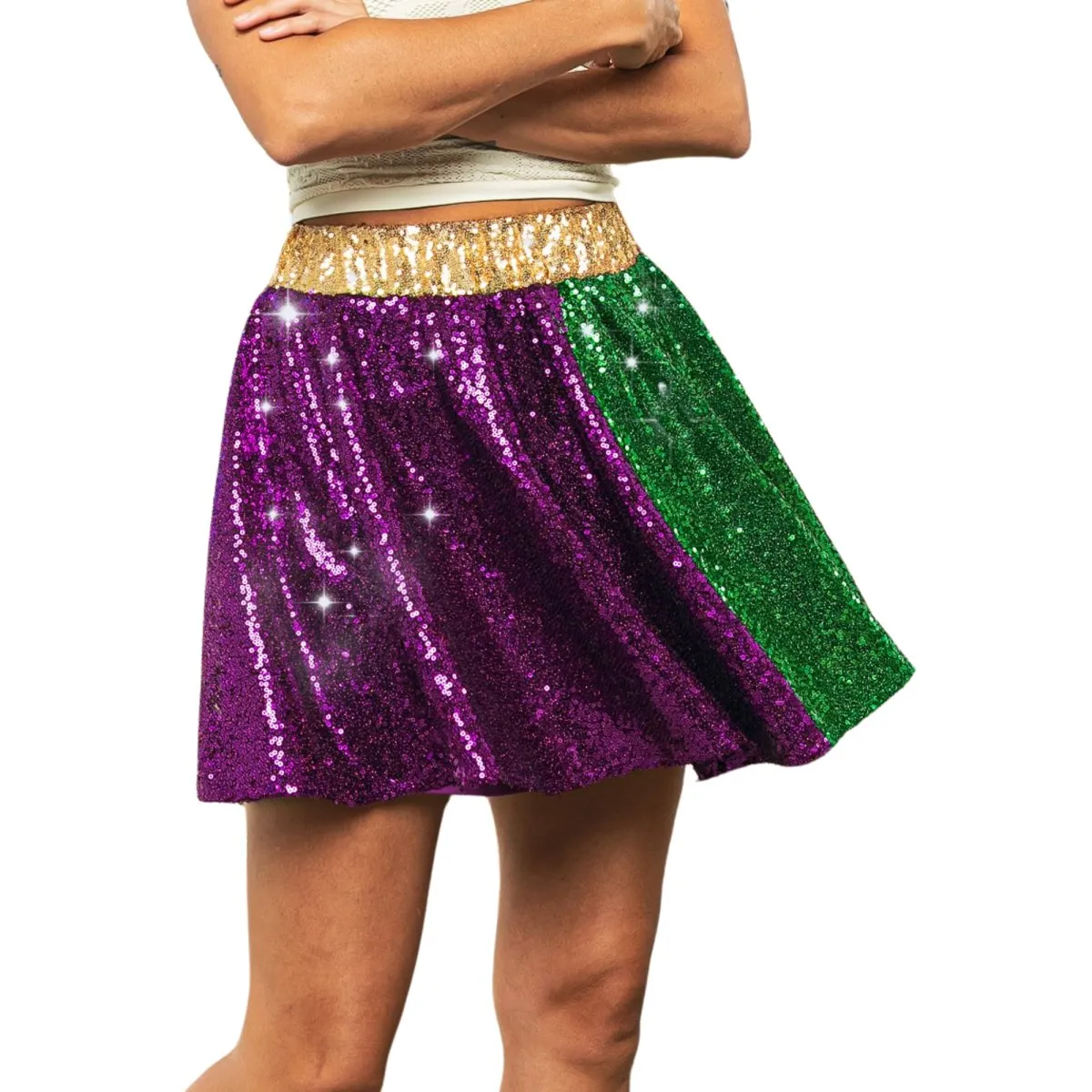 Mardi Gras Sequin Skater Mini Skirt