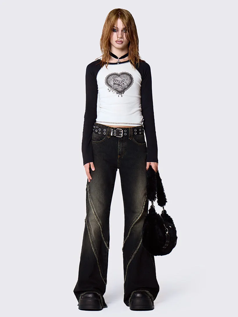 Marla Black Distressed Flare Jeans