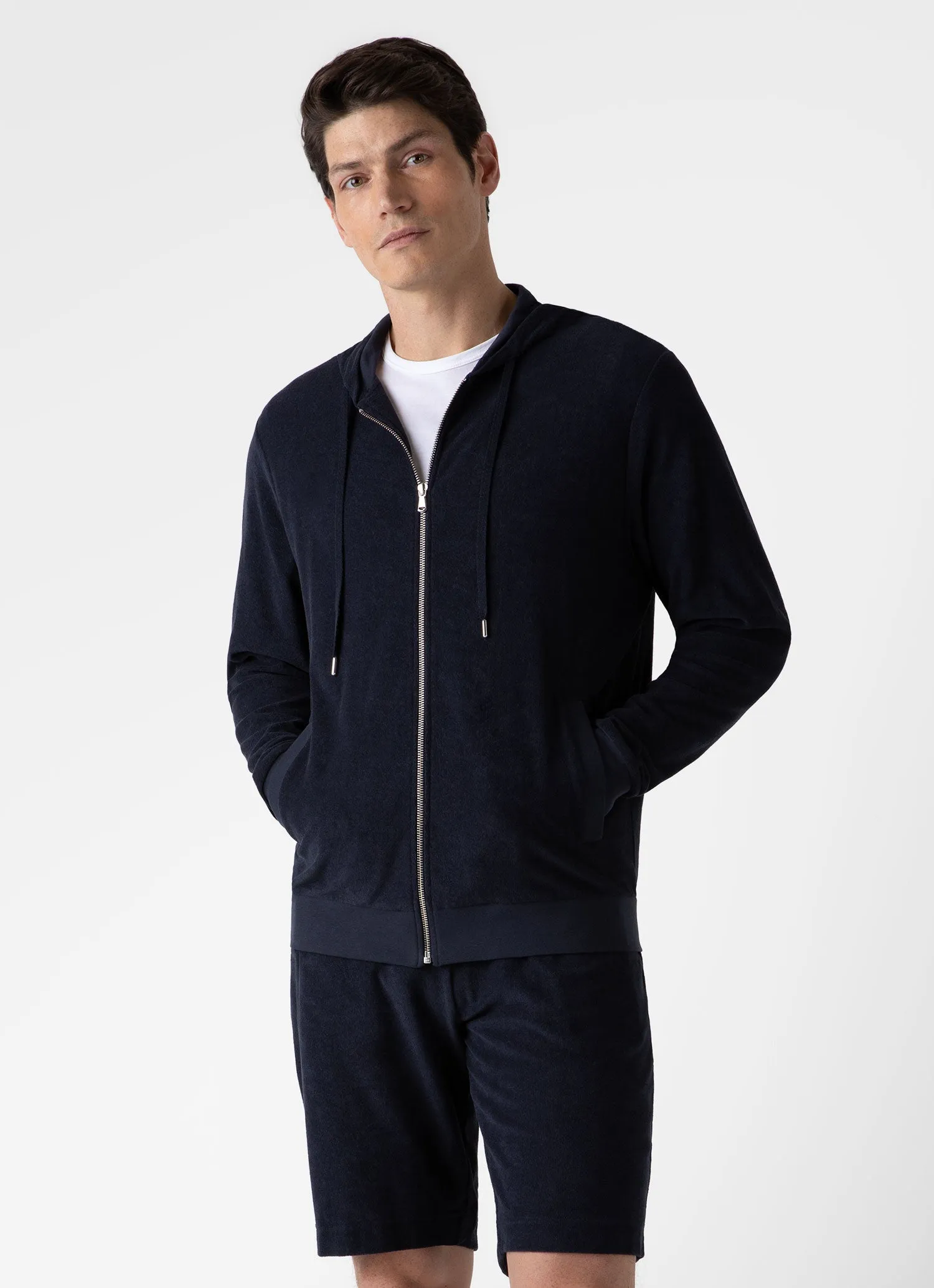 Men's Towelling Hoodie in Navy