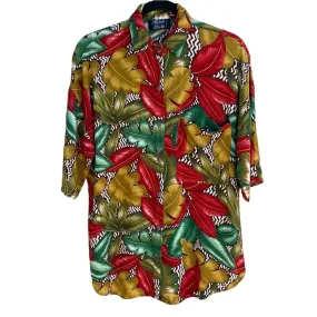 Michele Leslie California Vintage Hawaiian Oversized Short Sleeve Button-Up Top