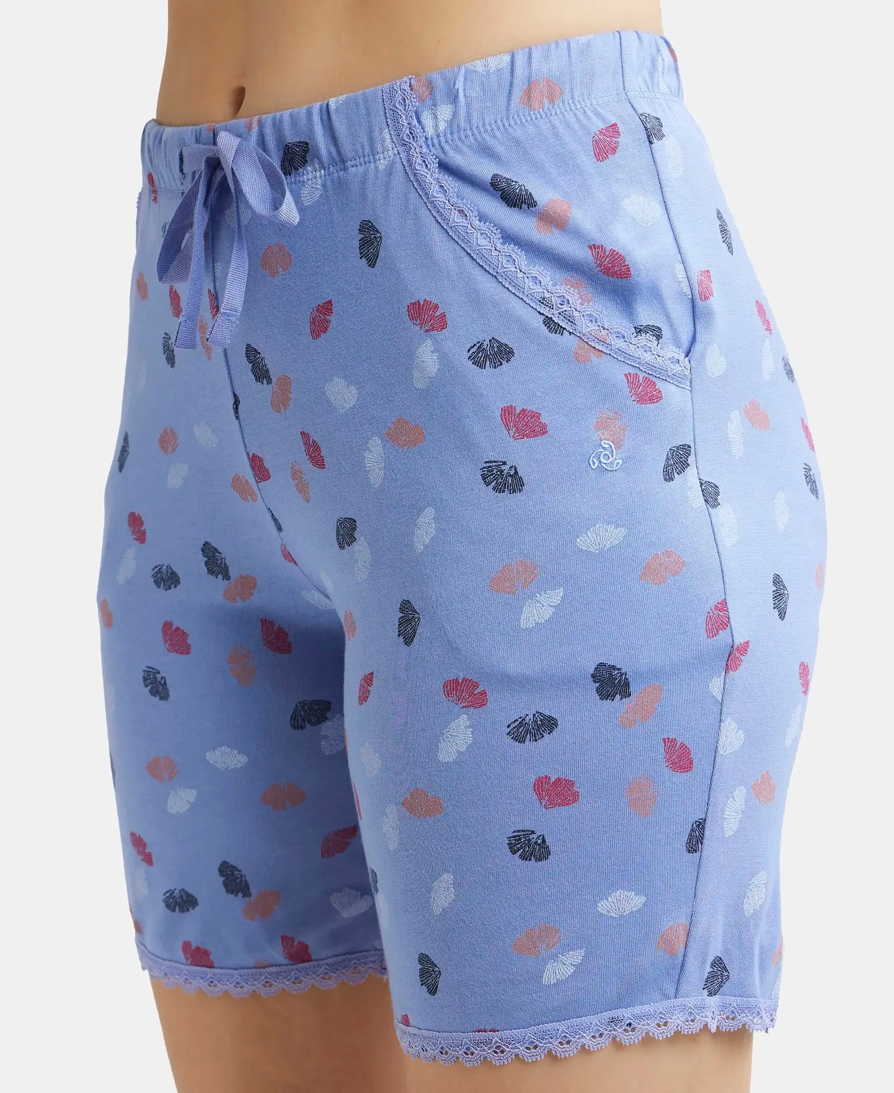 Micro Modal Cotton Relaxed Fit Printed Shorts with Side Pockets - Iris Blue Assorted Prints