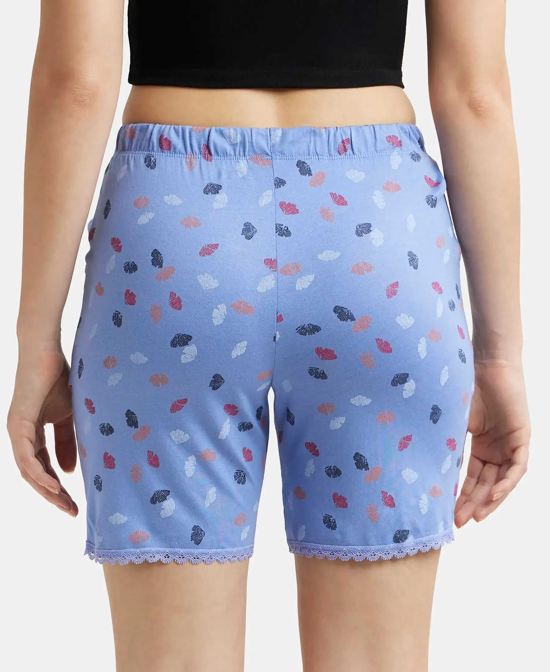 Micro Modal Cotton Relaxed Fit Printed Shorts with Side Pockets - Iris Blue Assorted Prints