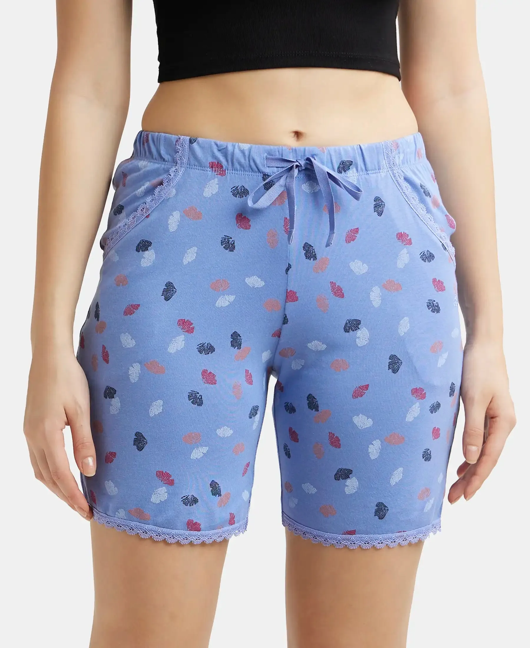 Micro Modal Cotton Relaxed Fit Printed Shorts with Side Pockets - Iris Blue Assorted Prints