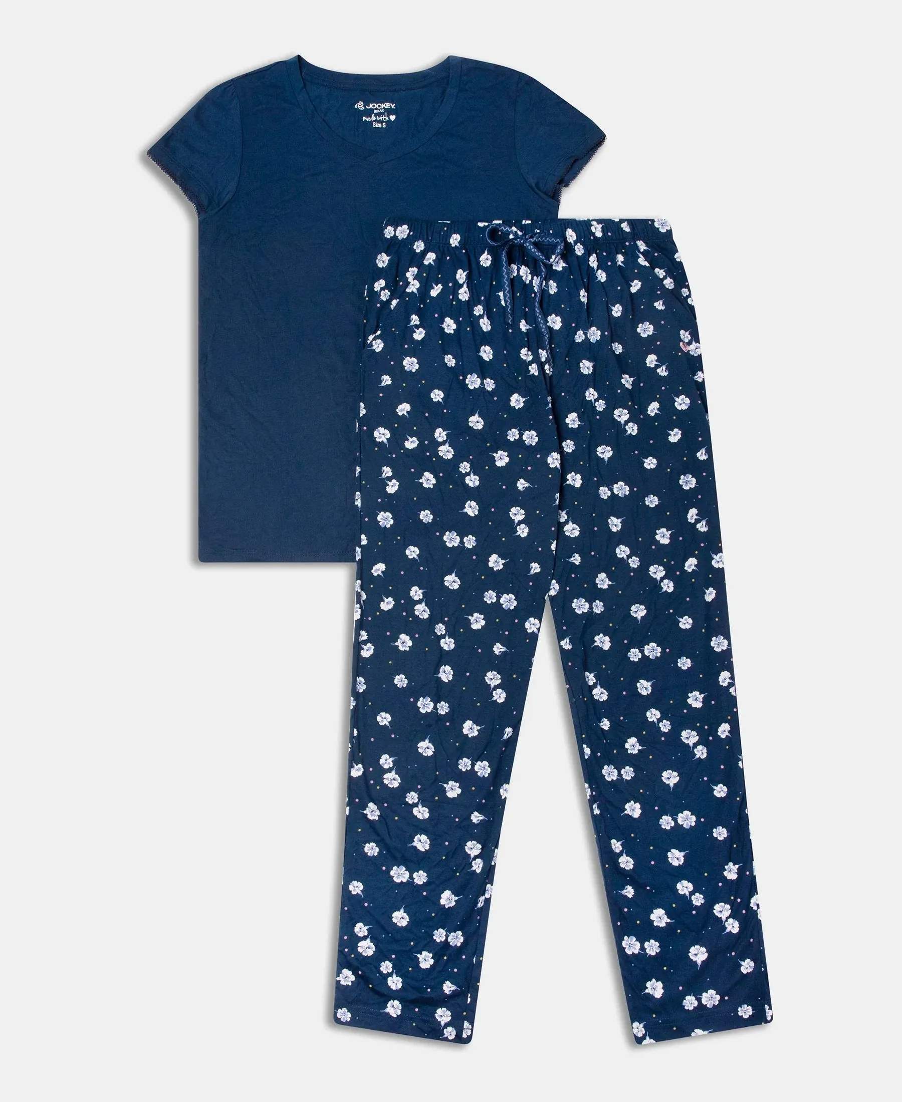 Micro Modal Cotton Short Sleeve T-Shirt & Pyjama Sleep Set - Pageant Blue