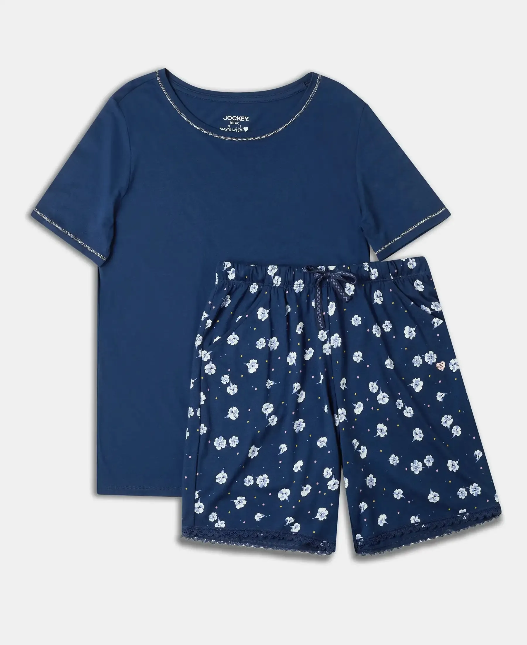 Micro Modal Cotton Short Sleeve T-Shirt and Printed Shorts Set - Pageant Blue