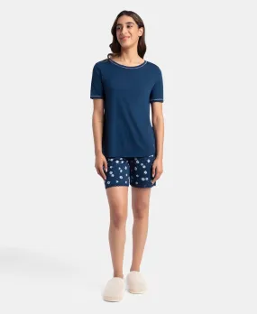 Micro Modal Cotton Short Sleeve T-Shirt and Printed Shorts Set - Pageant Blue