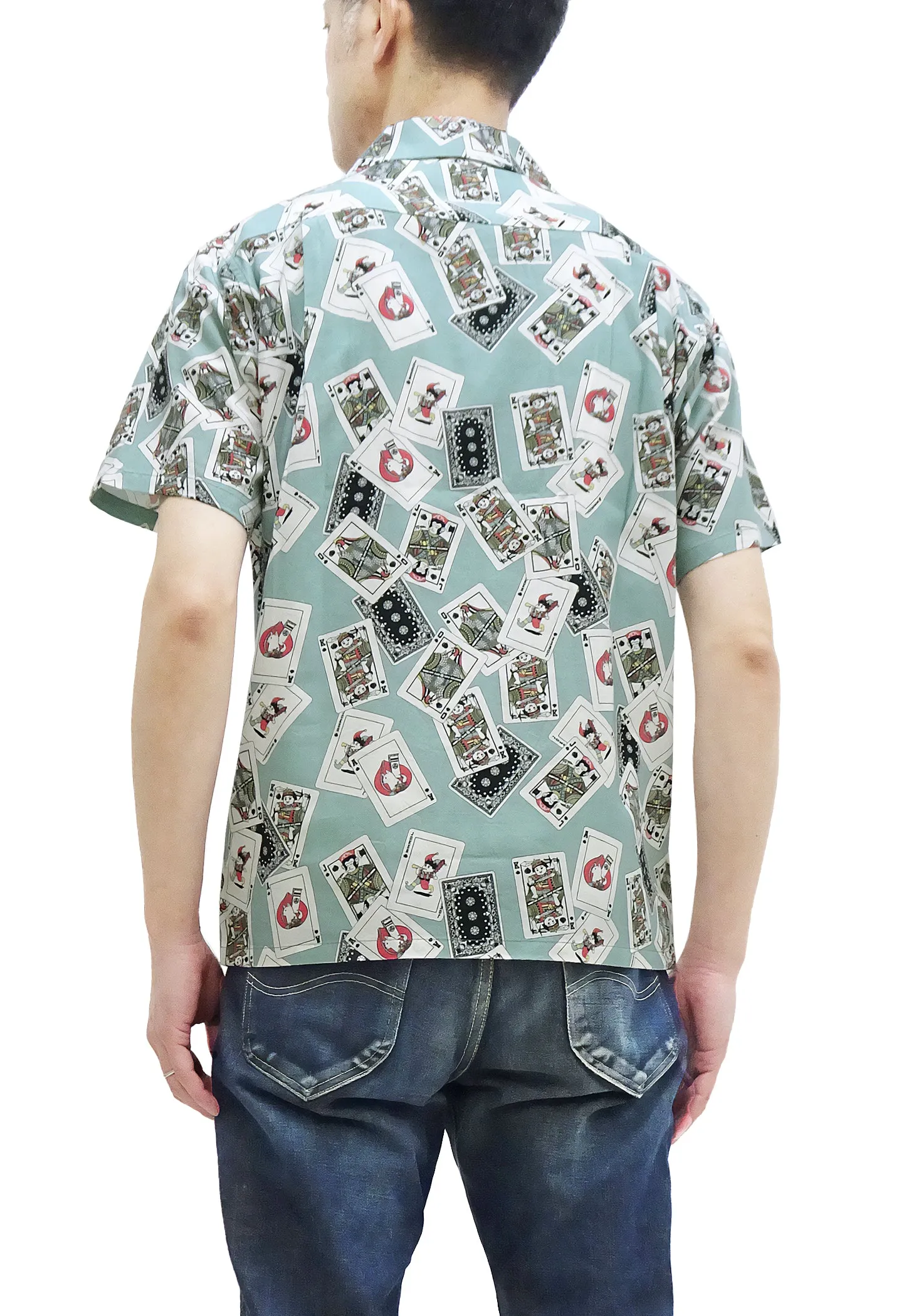 Momotaro Jeans Shirt Men's Short Sleeve Japanese Aloha Shirt Hawaiian Shirt MSS1010M31 Green