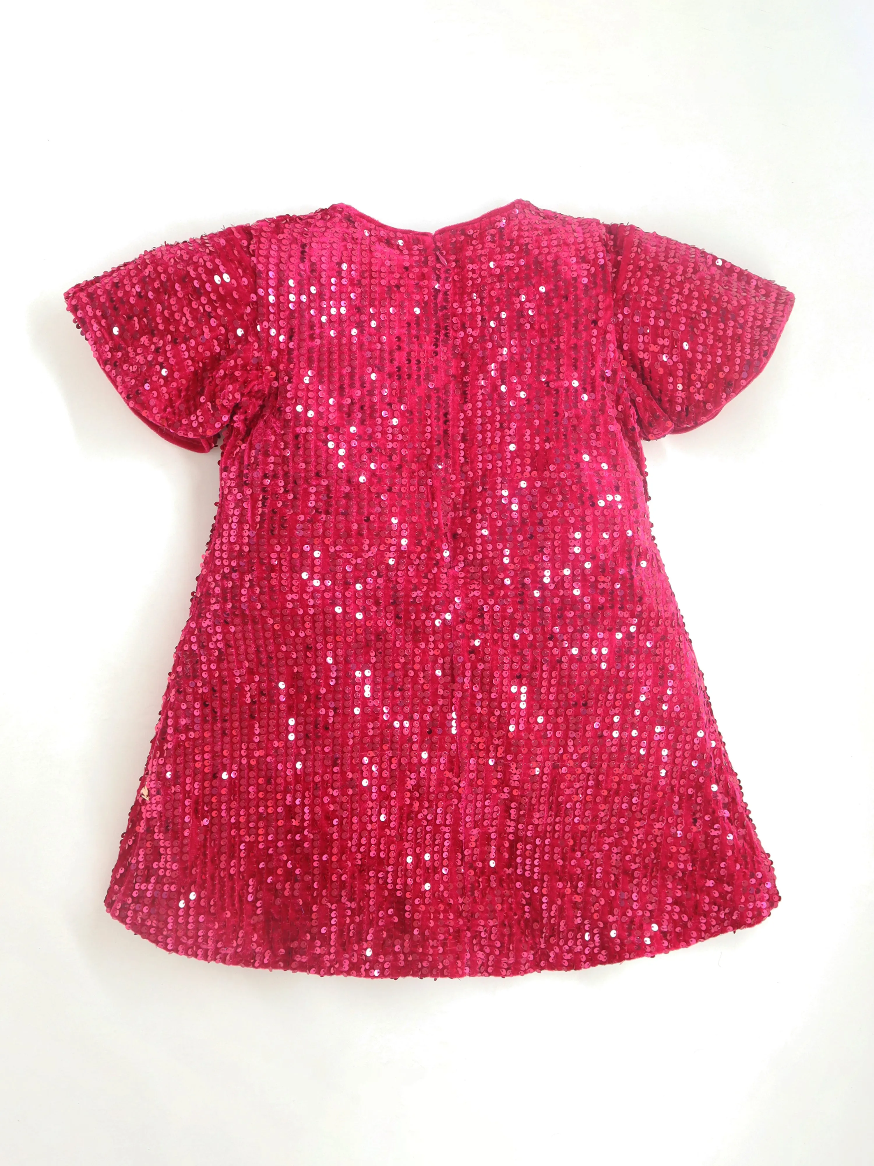 Party wear Grey Cotton Blend and Half Sleeves with Zipper Closure Fit & Flared Sequin Dress For Girls