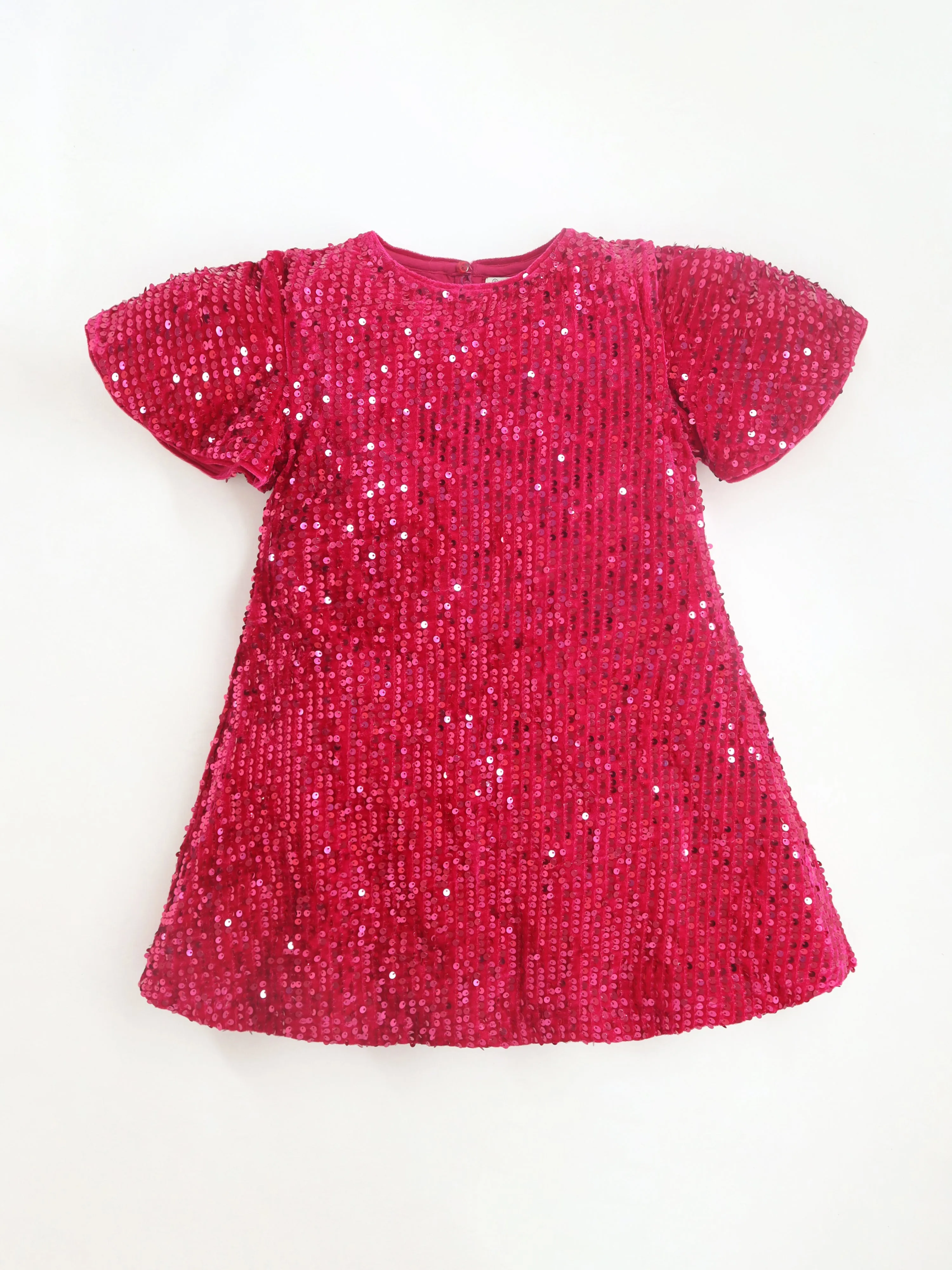 Party wear Grey Cotton Blend and Half Sleeves with Zipper Closure Fit & Flared Sequin Dress For Girls