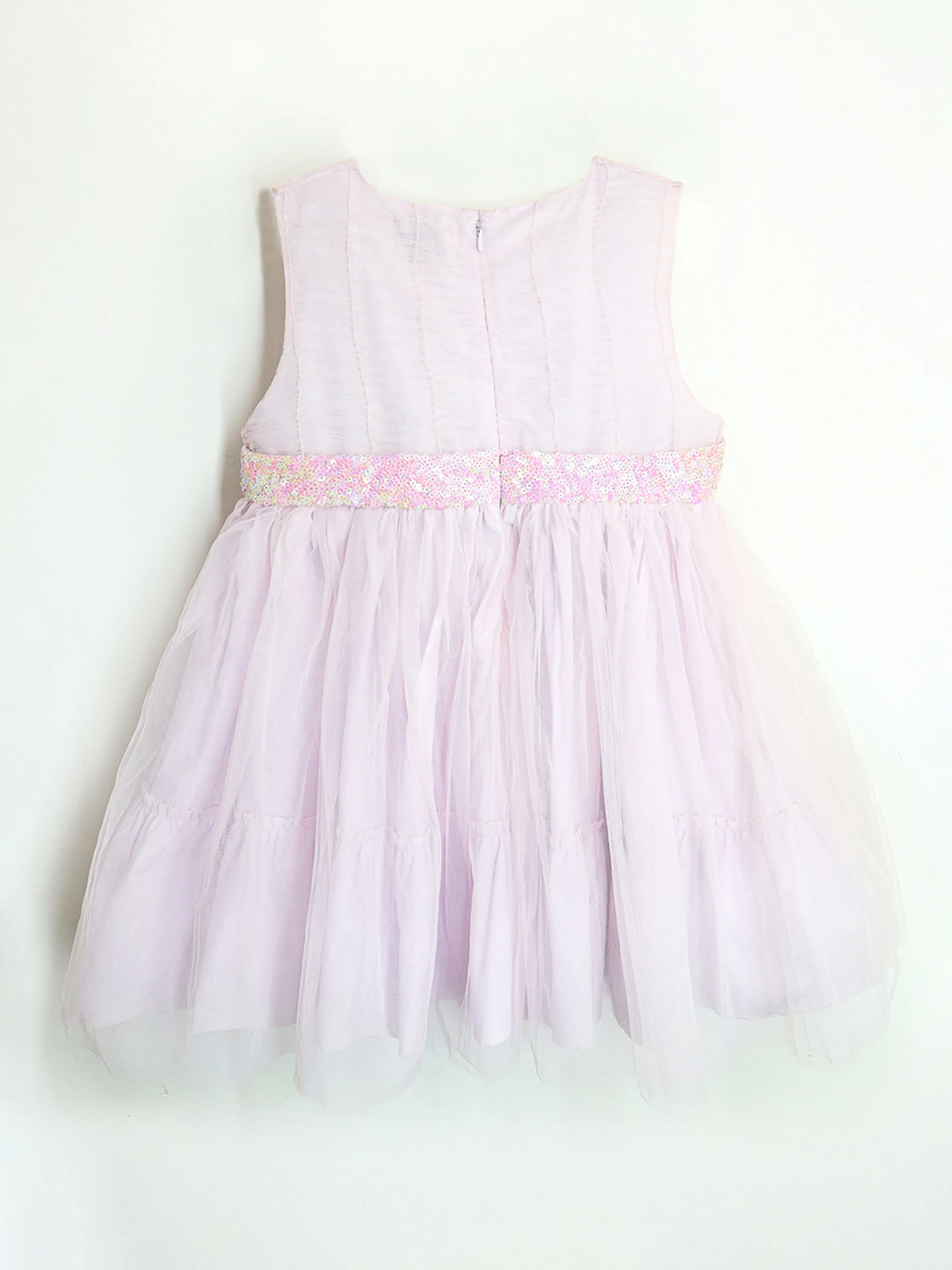 Party wear Light Purple Cotton Blend Zipper Closure Fit & Flared Sequin Party wear Dress For Girls