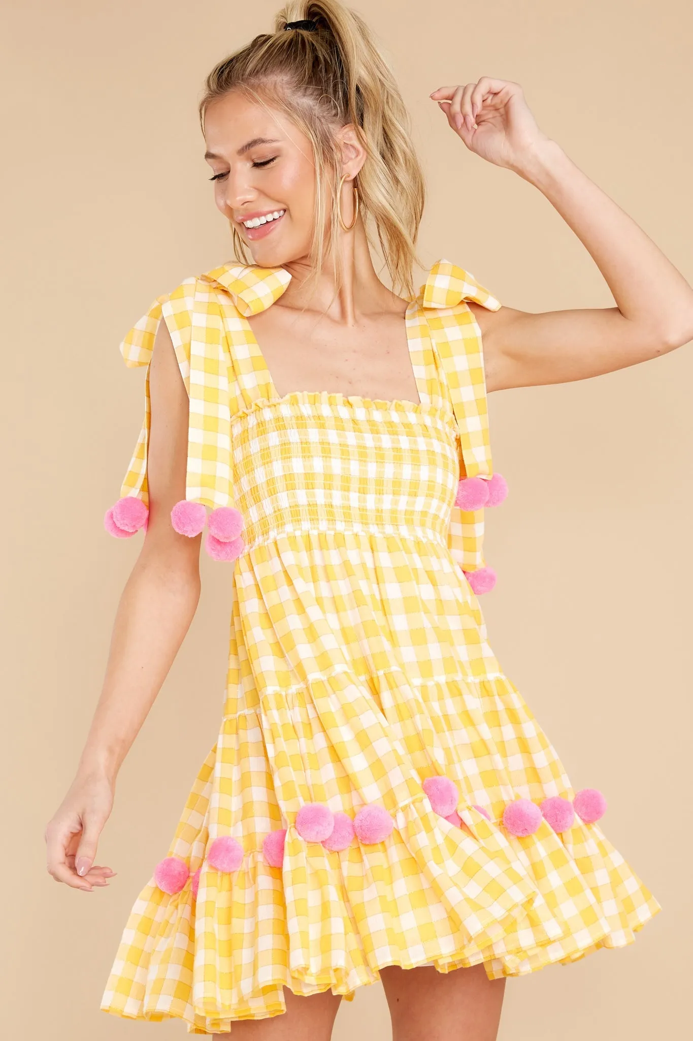 Pippa Yellow Gingham Short Dress