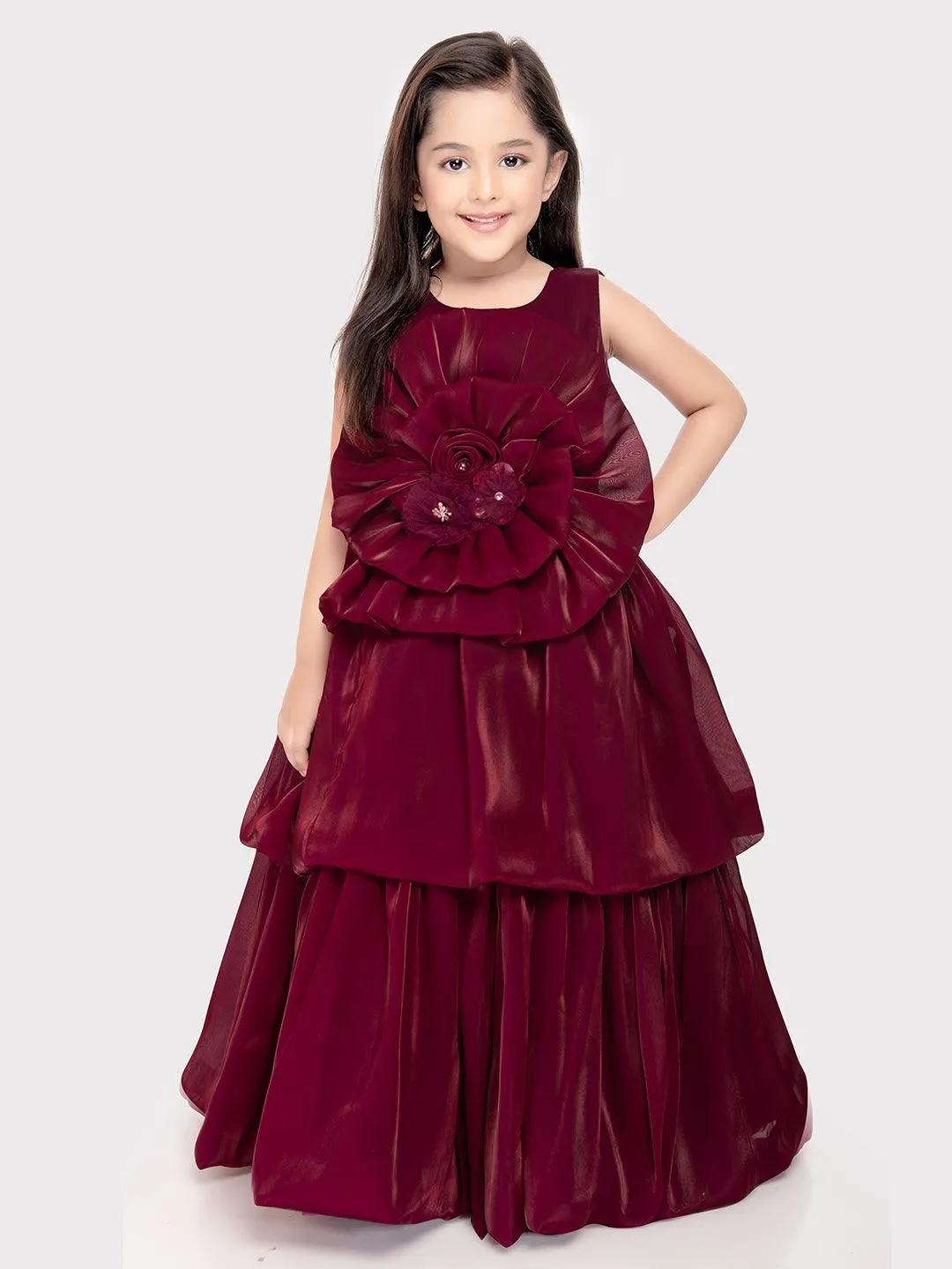 Rasberry Coloured Unique Body Imported Satin Gown For Girls \ Ball Gown For Girls