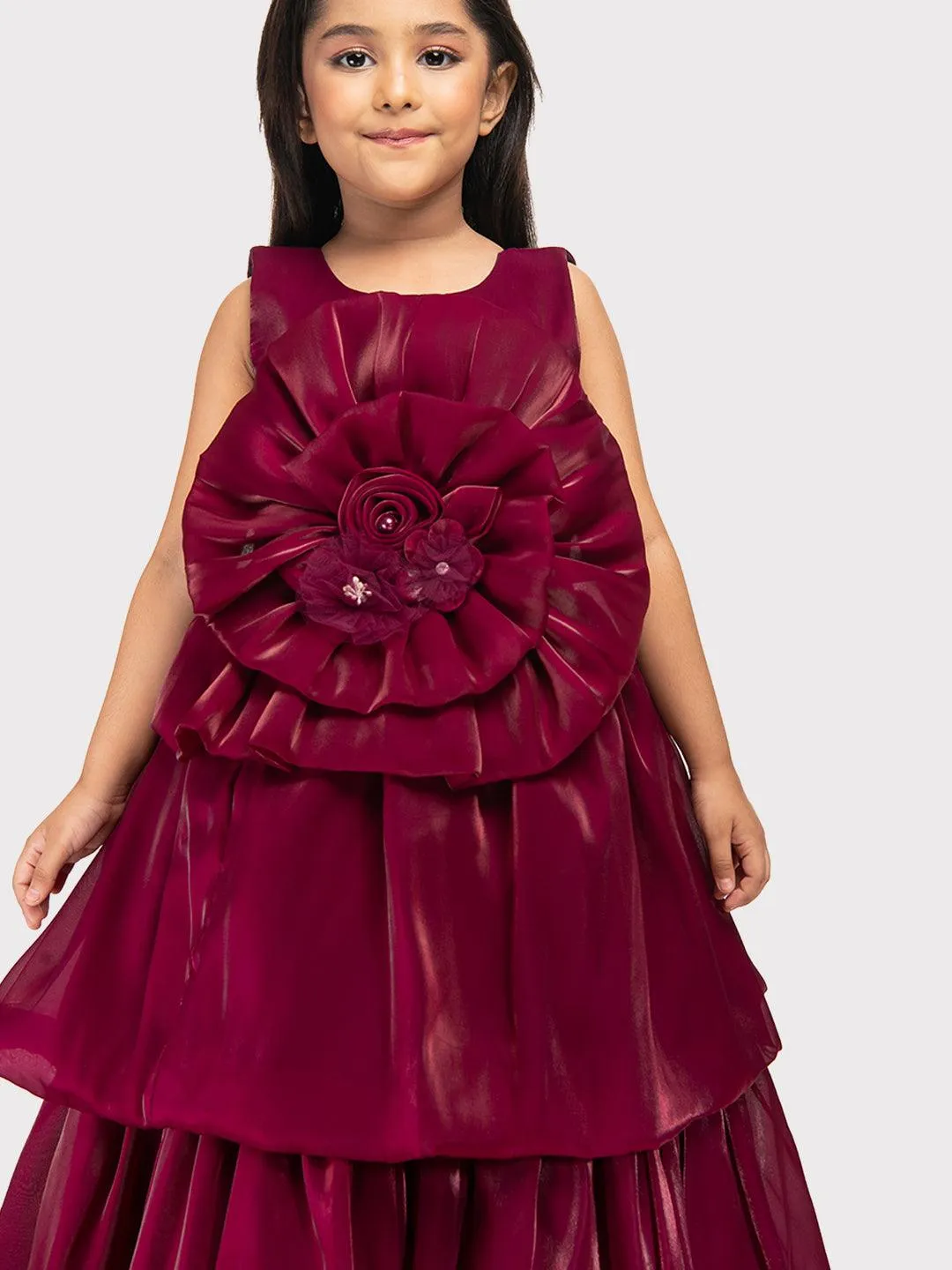 Rasberry Coloured Unique Body Imported Satin Gown For Girls \ Ball Gown For Girls