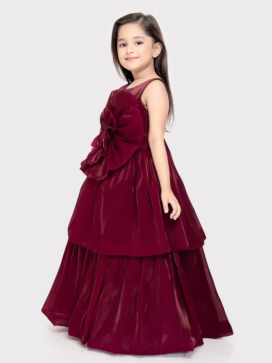 Rasberry Coloured Unique Body Imported Satin Gown For Girls \ Ball Gown For Girls