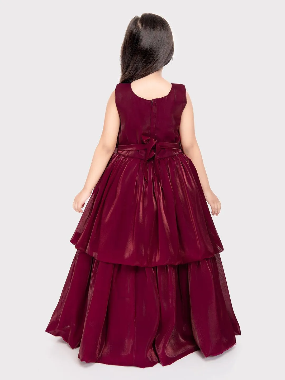 Rasberry Coloured Unique Body Imported Satin Gown For Girls \ Ball Gown For Girls