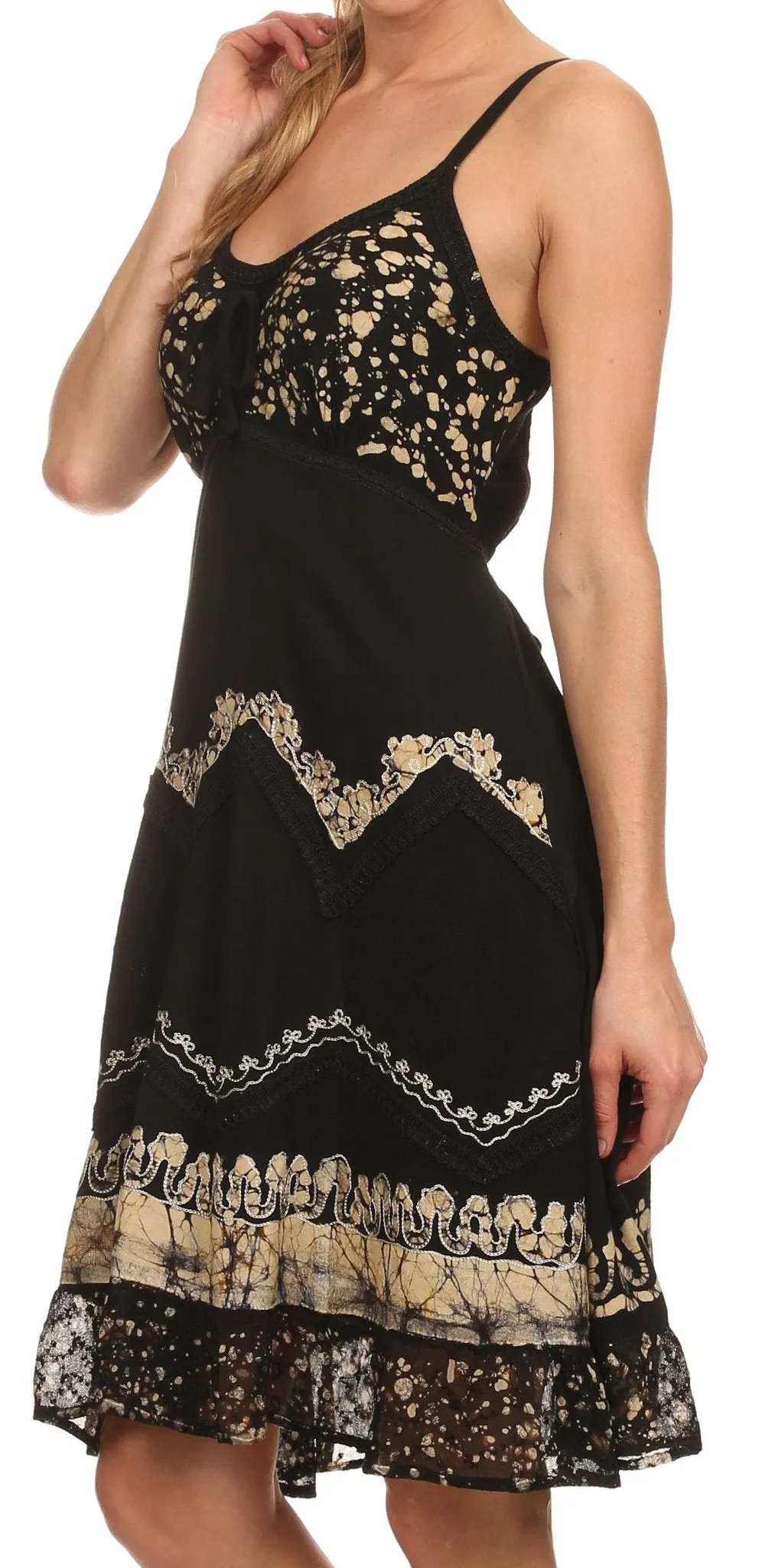 Sakkas Jolie Batik Embroidered Adjustable Spaghetti Strap Dress