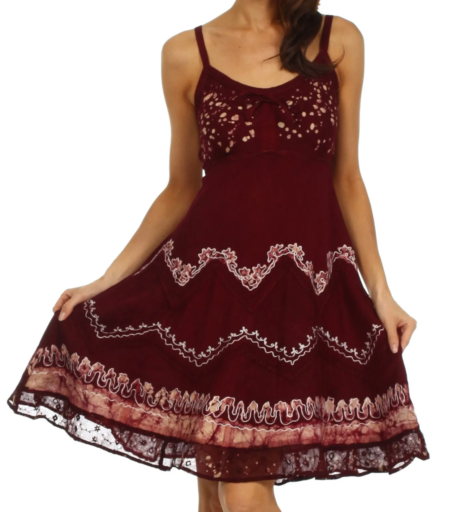 Sakkas Jolie Batik Embroidered Adjustable Spaghetti Strap Dress