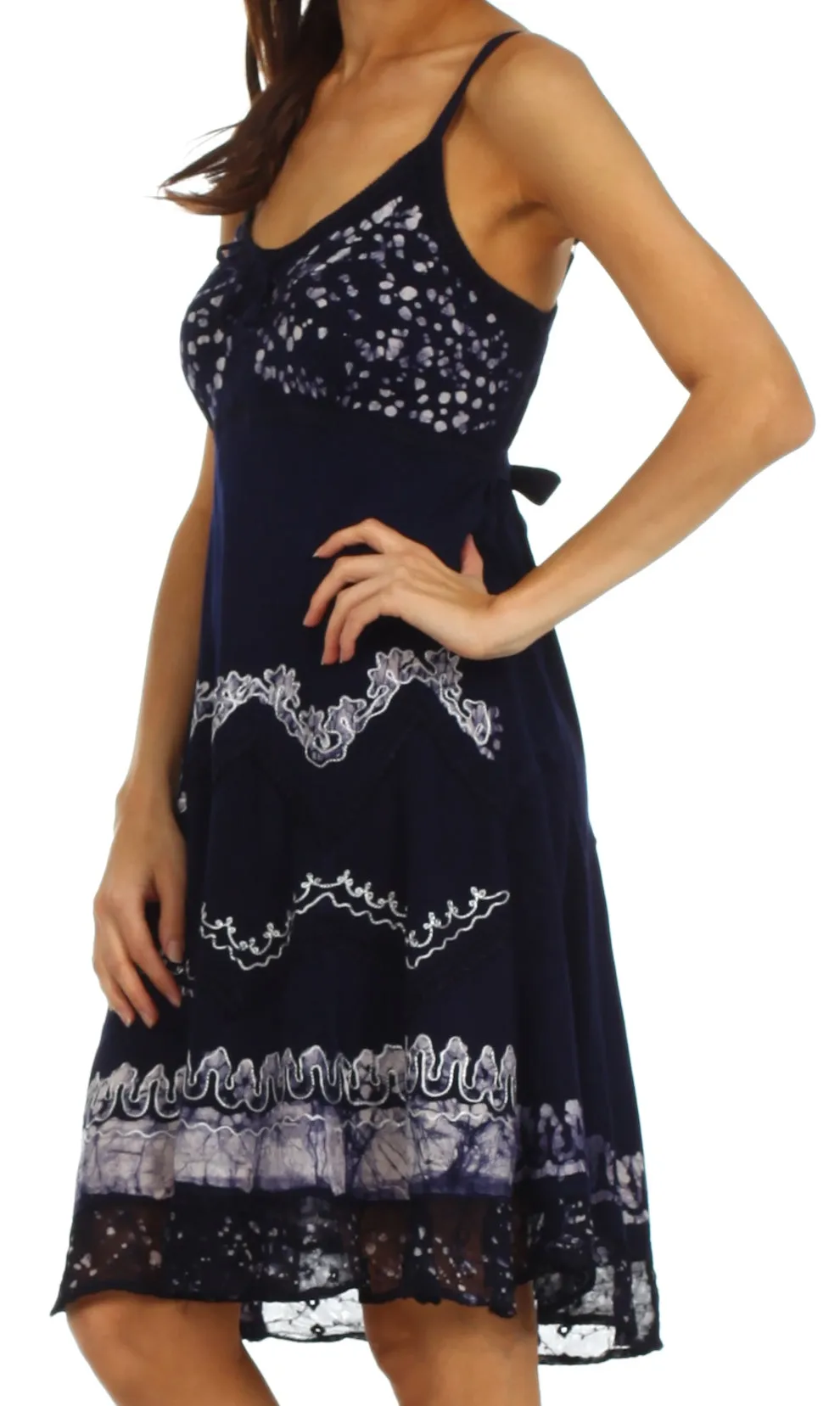 Sakkas Jolie Batik Embroidered Adjustable Spaghetti Strap Dress