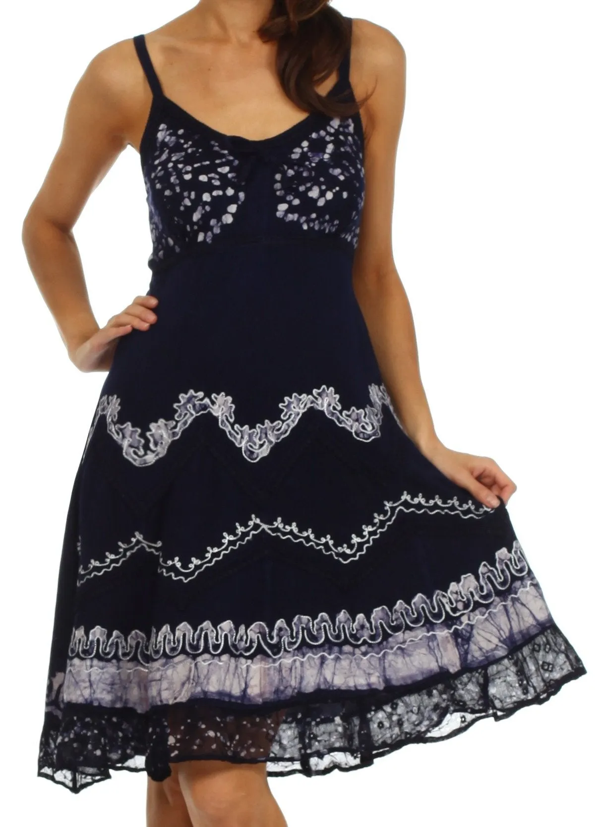 Sakkas Jolie Batik Embroidered Adjustable Spaghetti Strap Dress