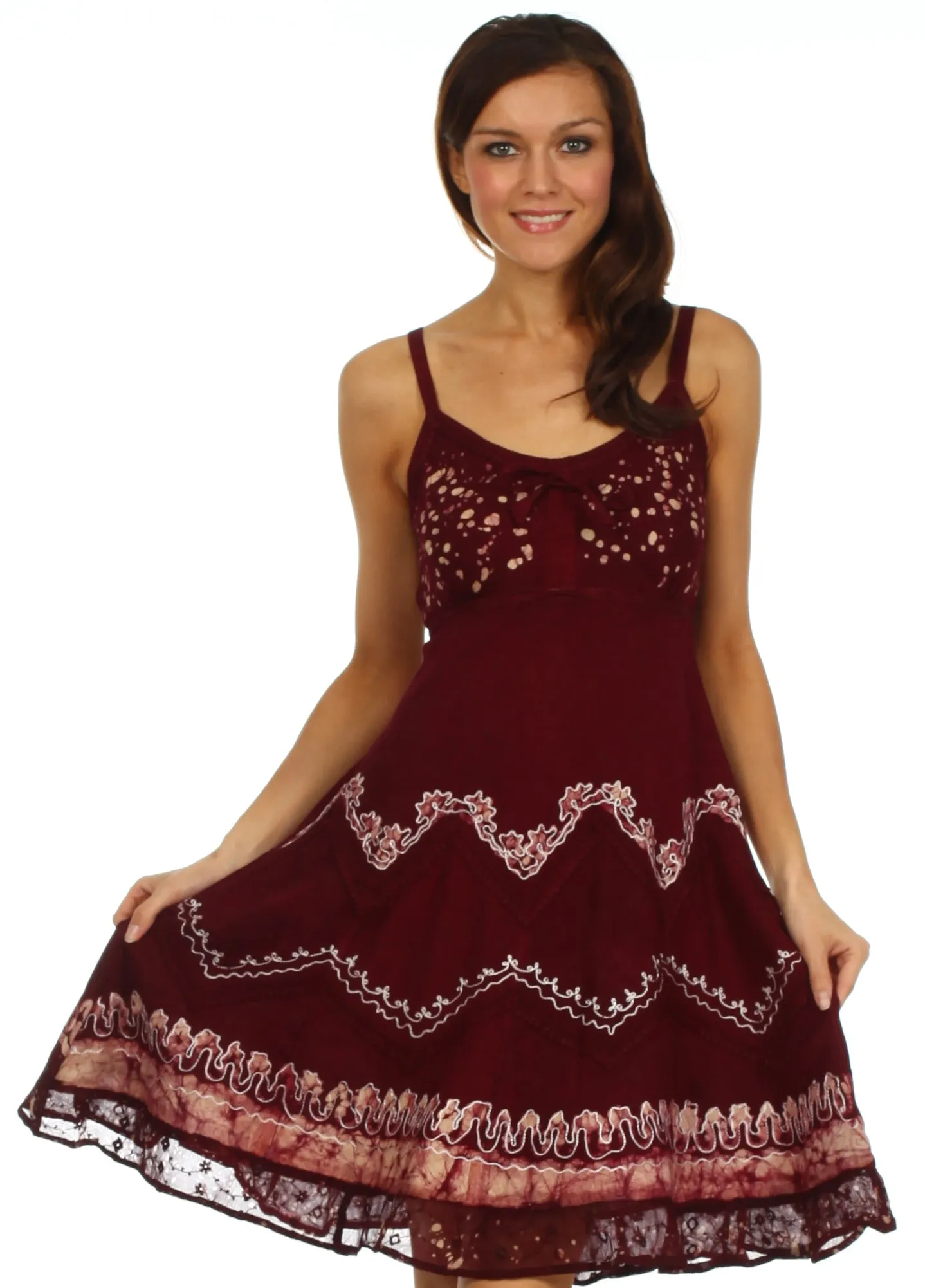 Sakkas Jolie Batik Embroidered Adjustable Spaghetti Strap Dress