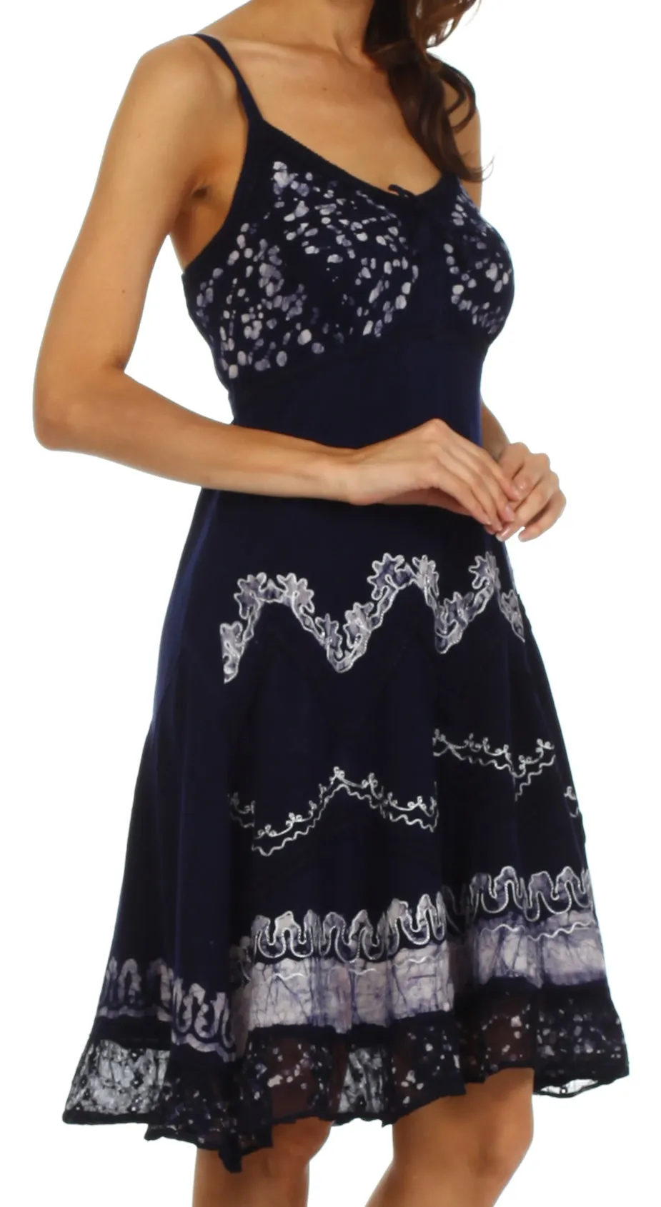 Sakkas Jolie Batik Embroidered Adjustable Spaghetti Strap Dress