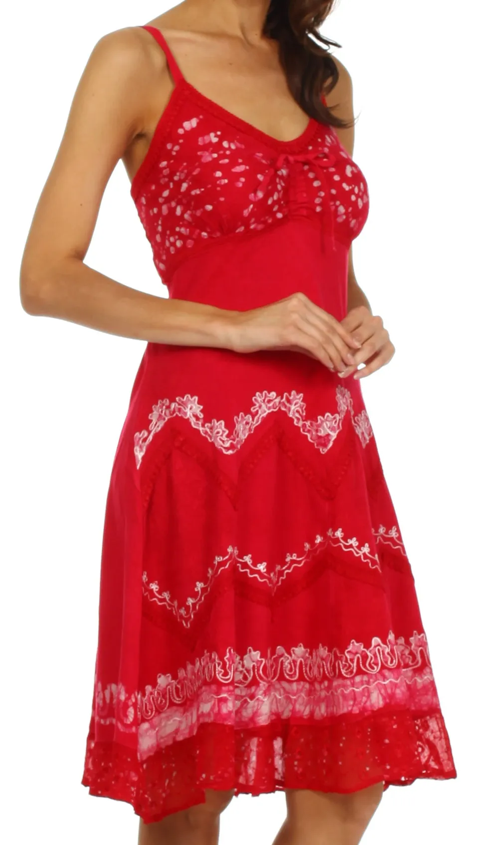 Sakkas Jolie Batik Embroidered Adjustable Spaghetti Strap Dress