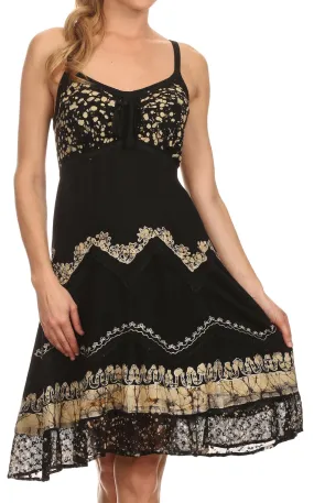 Sakkas Jolie Batik Embroidered Adjustable Spaghetti Strap Dress