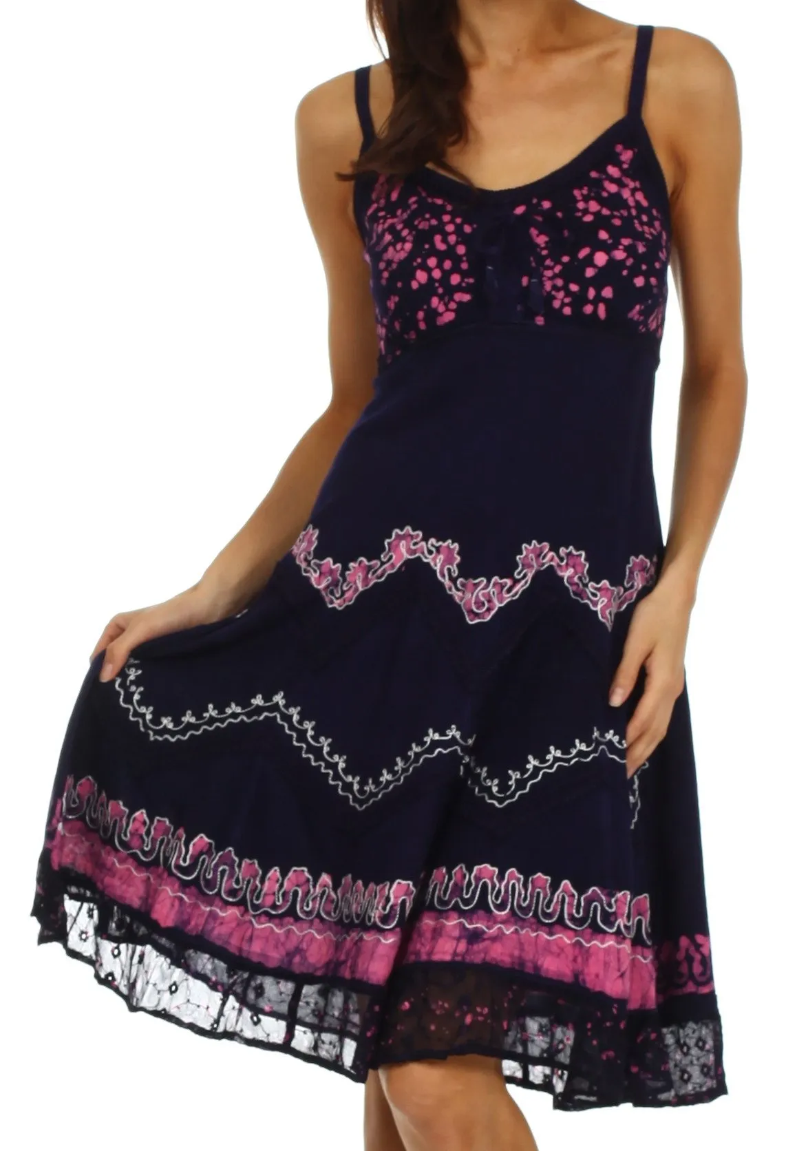 Sakkas Jolie Batik Embroidered Adjustable Spaghetti Strap Dress