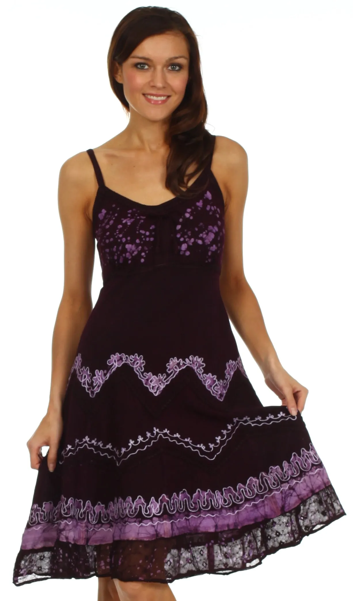 Sakkas Jolie Batik Embroidered Adjustable Spaghetti Strap Dress