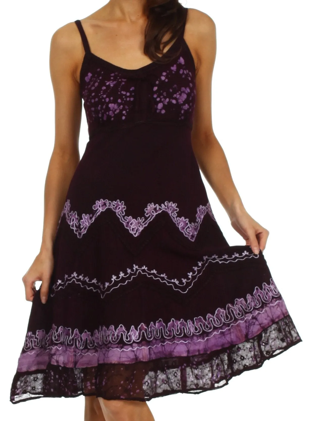 Sakkas Jolie Batik Embroidered Adjustable Spaghetti Strap Dress