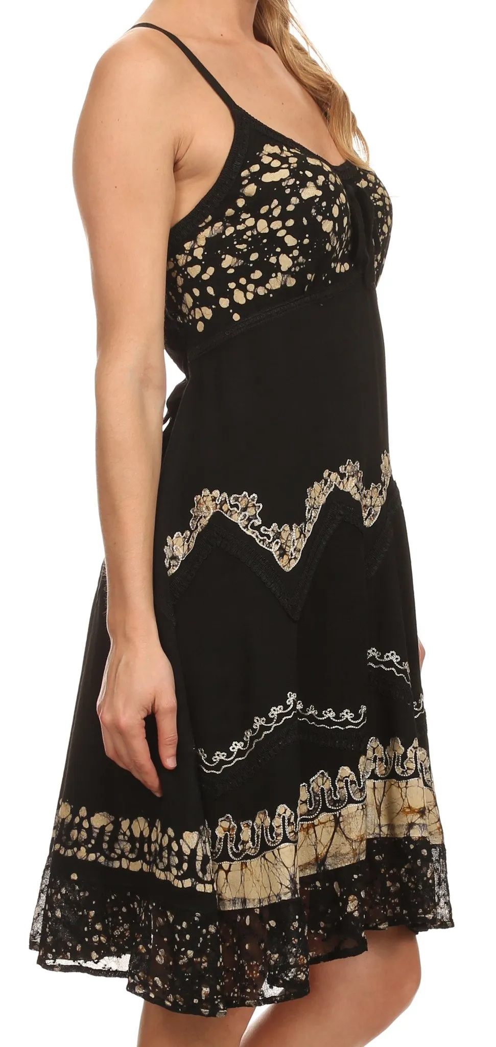 Sakkas Jolie Batik Embroidered Adjustable Spaghetti Strap Dress