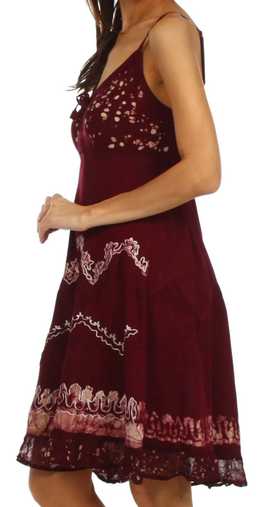 Sakkas Jolie Batik Embroidered Adjustable Spaghetti Strap Dress