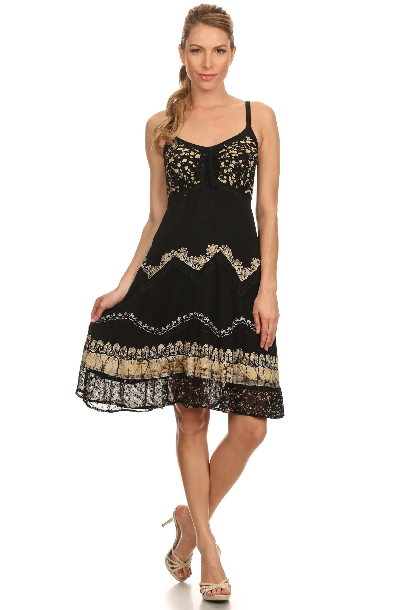 Sakkas Jolie Batik Embroidered Adjustable Spaghetti Strap Dress