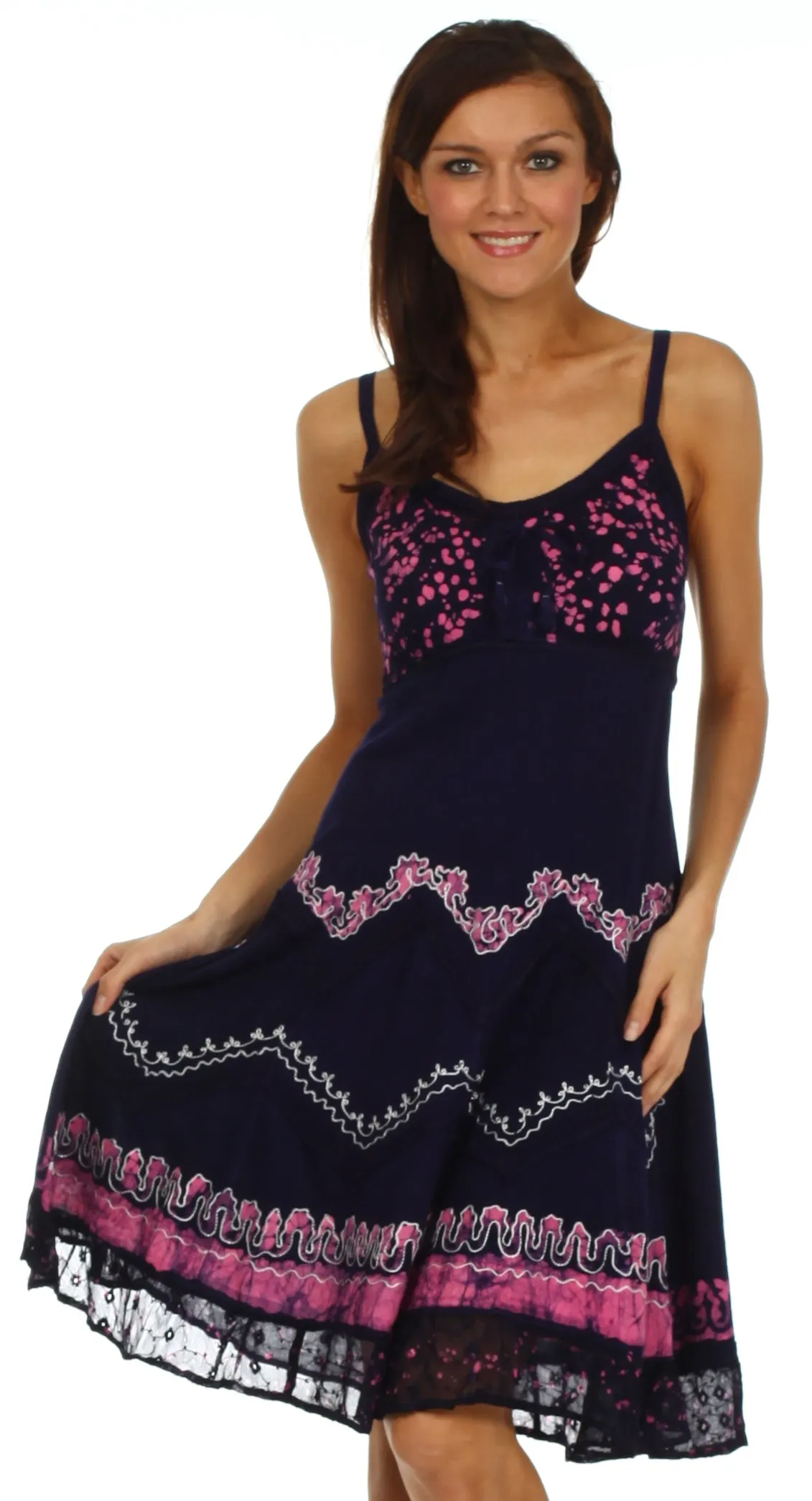 Sakkas Jolie Batik Embroidered Adjustable Spaghetti Strap Dress