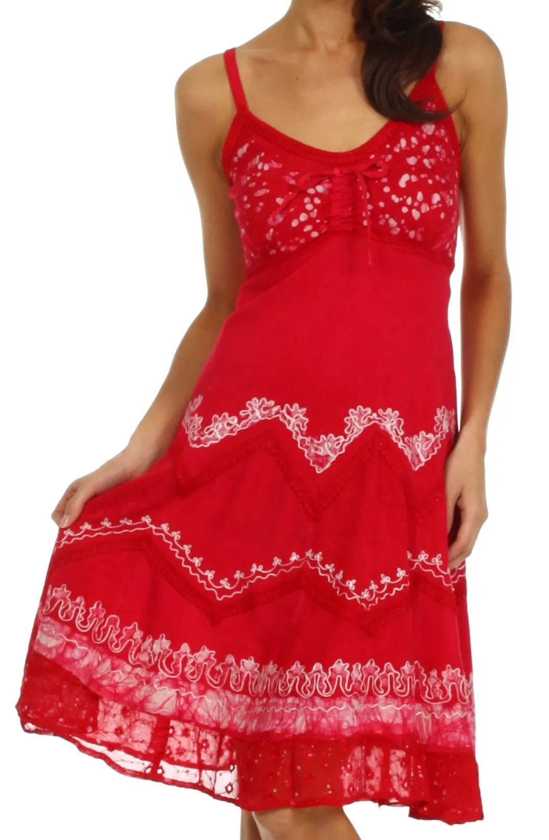 Sakkas Jolie Batik Embroidered Adjustable Spaghetti Strap Dress