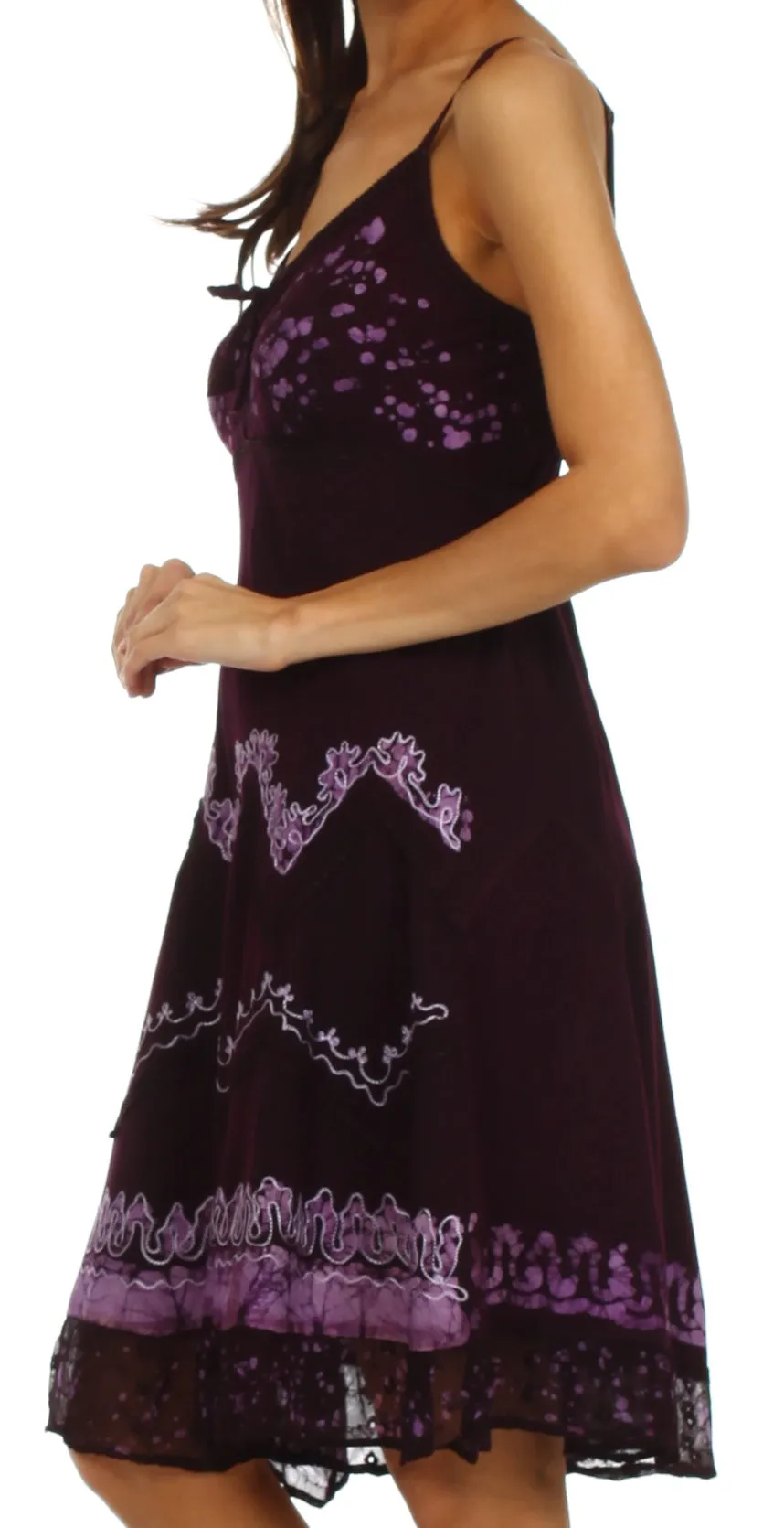 Sakkas Jolie Batik Embroidered Adjustable Spaghetti Strap Dress